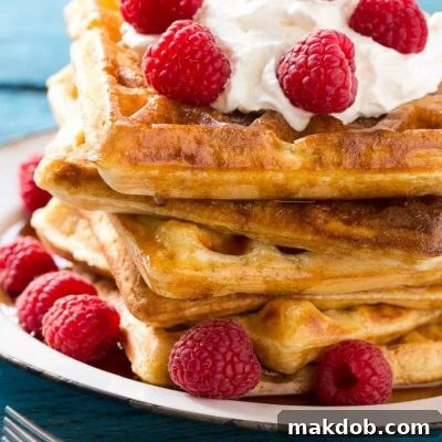 Dreamy Overnight Yeast Waffles 8 Fluffy overnight yeast waffles, perfectly cooked and ready to be served, showcasing a golden-brown finish.