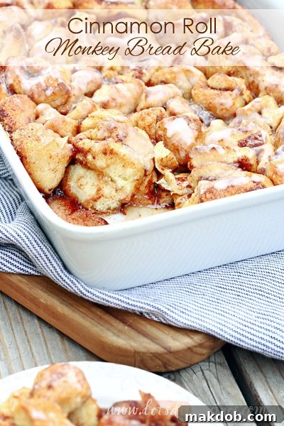 Warm and sweet cinnamon roll monkey bread bake, a delightful pull-apart weekend treat for breakfast or dessert.