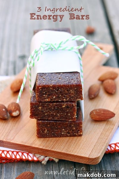3 Ingredient No Bake Energy Bars, similar to Lara Bars, stacked on a plate.