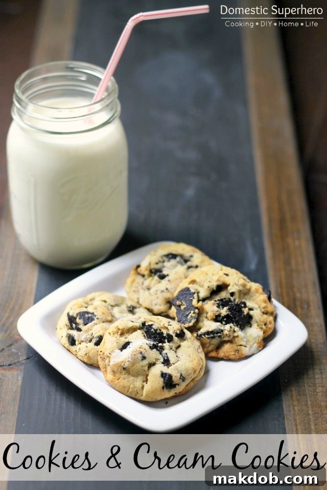 Decadent Cookies and Cream Cookies, showcasing chunks of chocolate cookies within the dough.