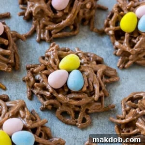 Birds nest cookies are a no bake dessert made with chocolate and chow mein noodles.