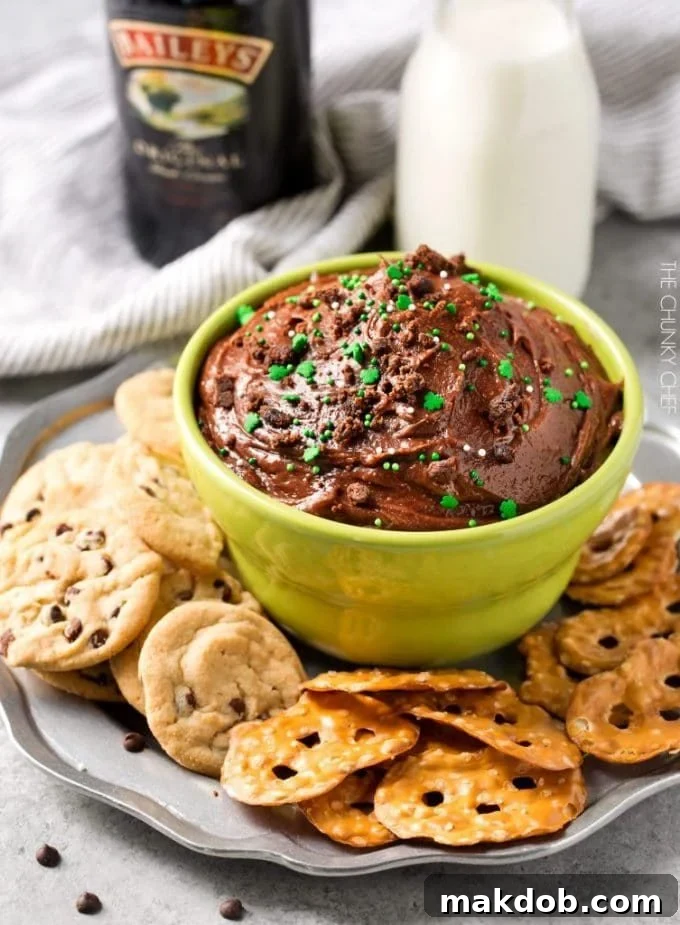Decadent Bailey's Brownie Batter Dip served with dippers