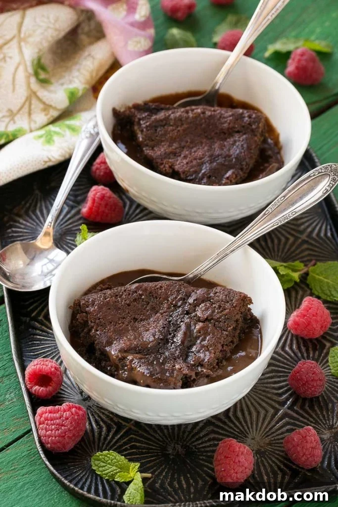 A perfectly baked chocolate pudding cake, ready to be served.