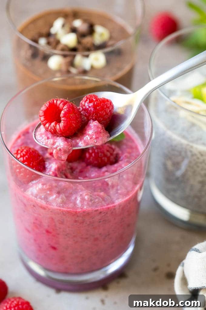 A spoonful of raspberry chia pudding.