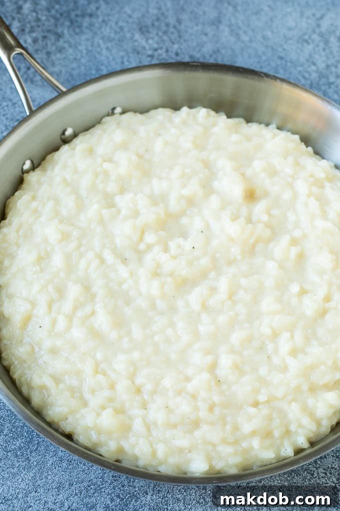 Creamy risotto in a pan.