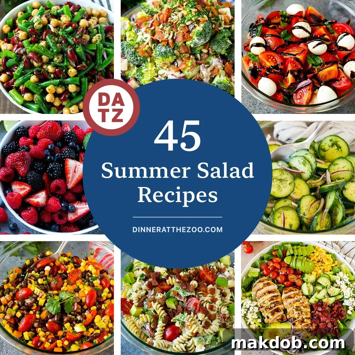 A collection of refreshing summer salad recipes that feature savory meat, fresh veggies, fruit, flavors from around the world and other favorites.