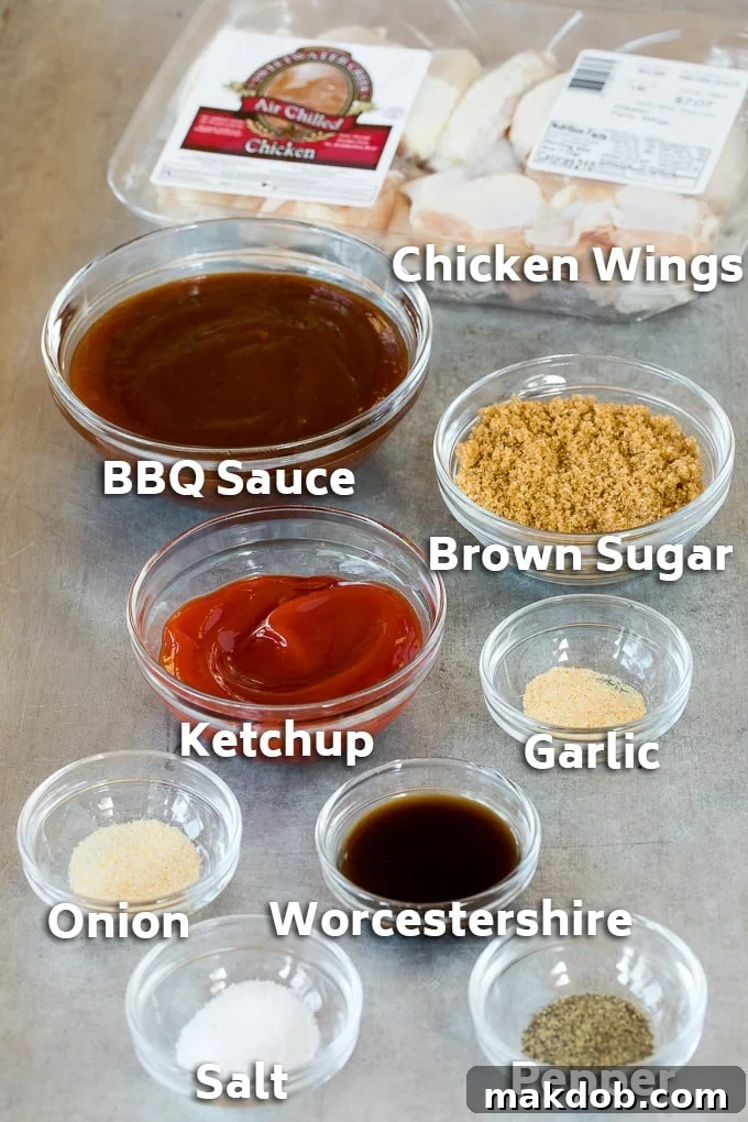 Fall-Off-The-Bone Slow Cooker Wings 2 Bowls of ingredients including BBQ sauce, spices and seasonings.