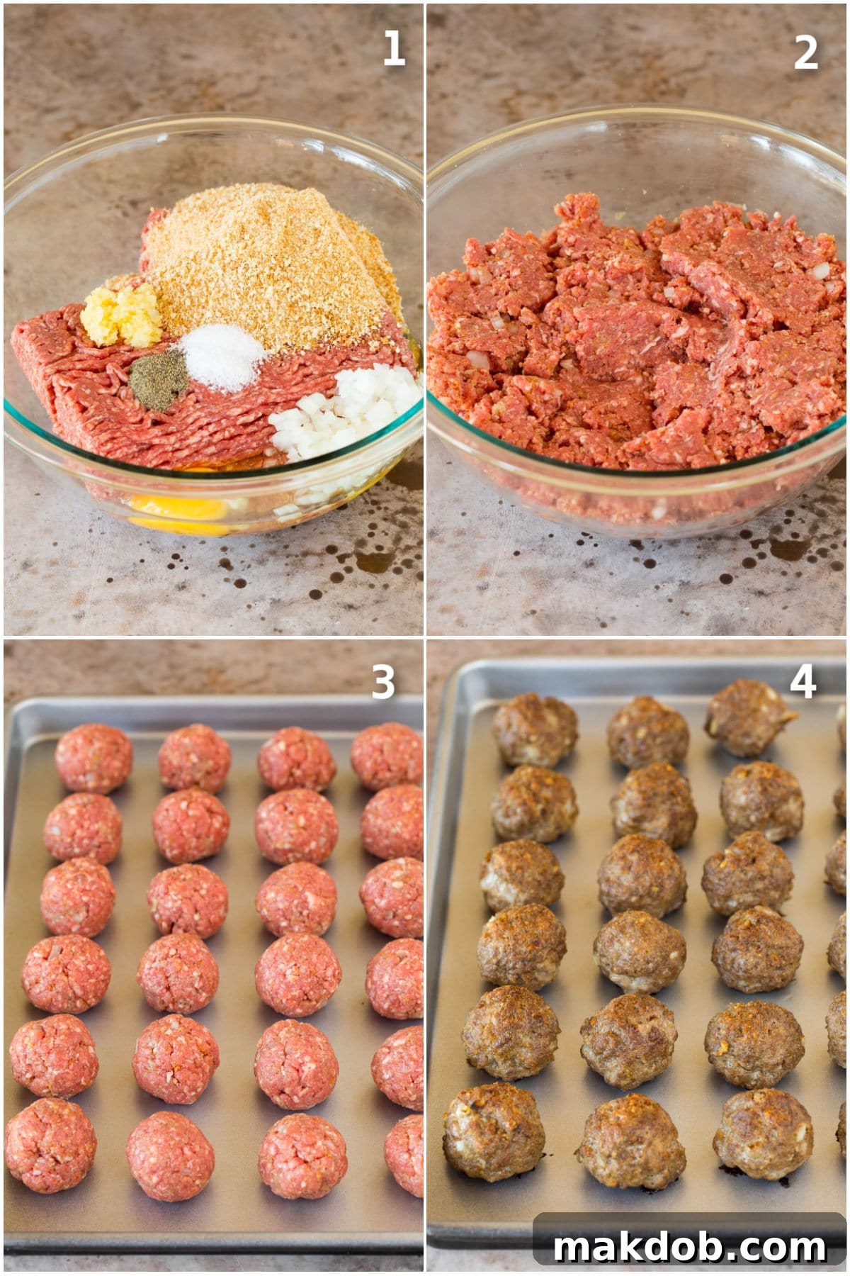 Slow-Cooker BBQ Meatball Magic 4 Step by step process shots showing how to make meatballs.