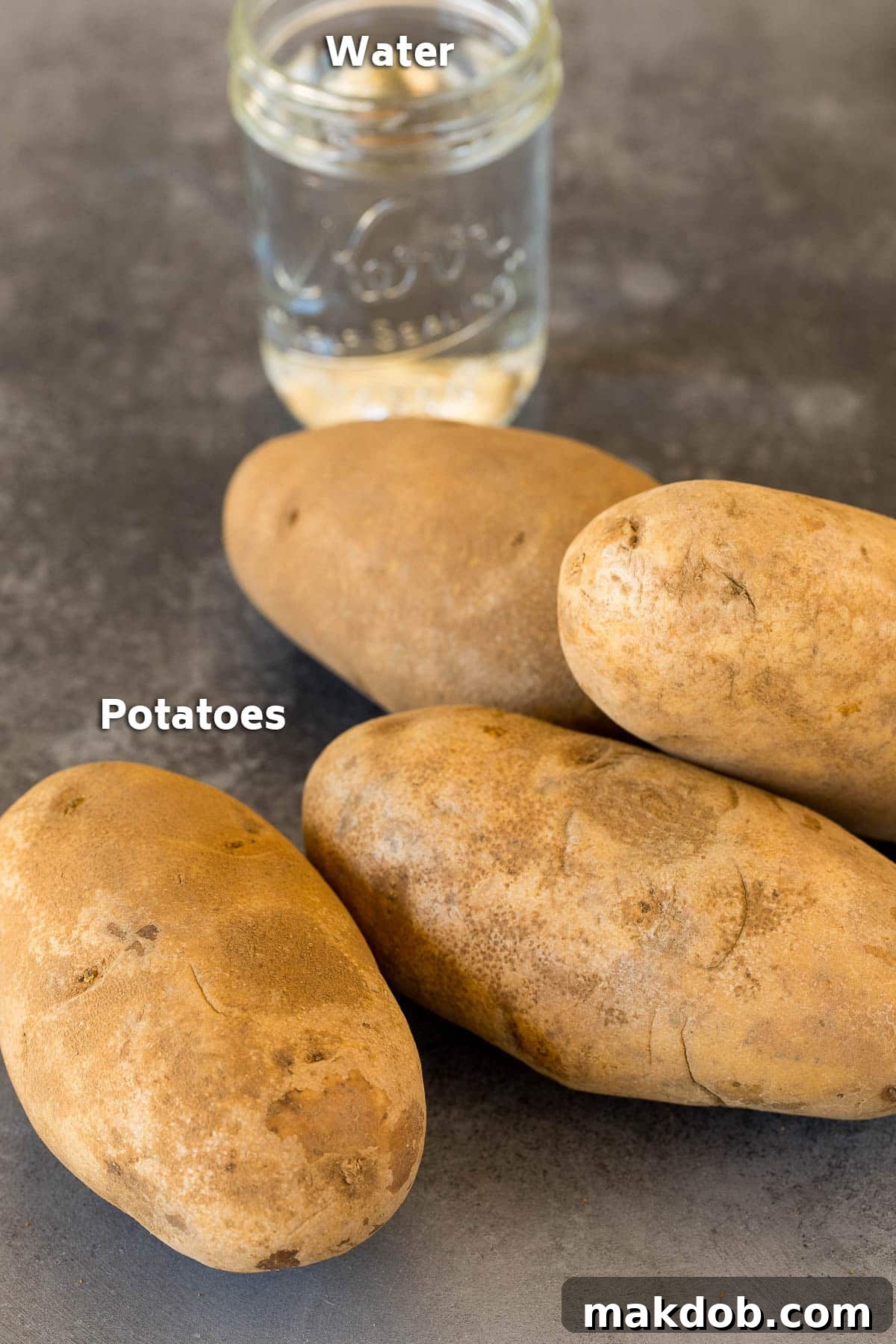 Only two simple ingredients: Potatoes and a jar of water, ready for the Instant Pot.